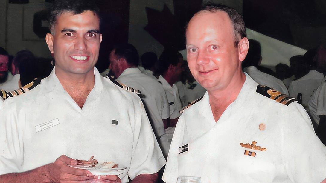 Sudarshan Shrikhande in uniform as a young man alongside an Australian Naval officer