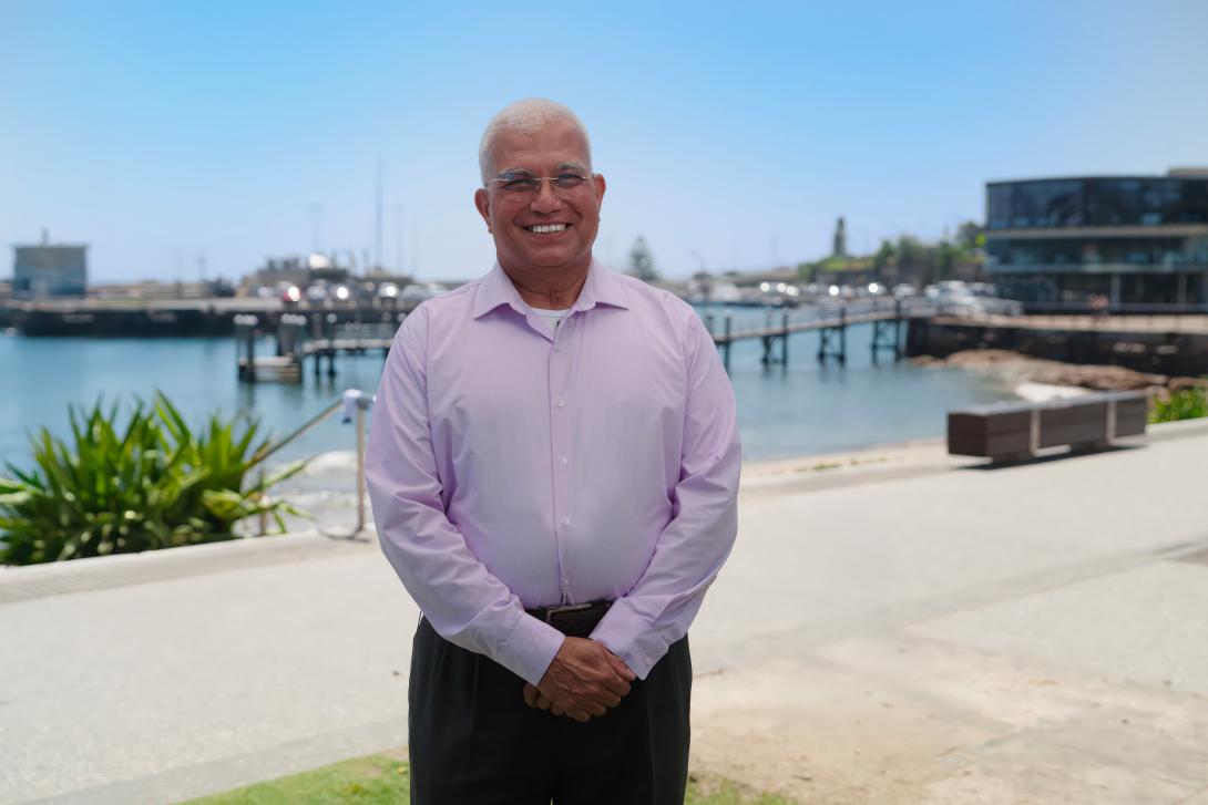Sudarshan Shrikhande portrait standing on waterfront